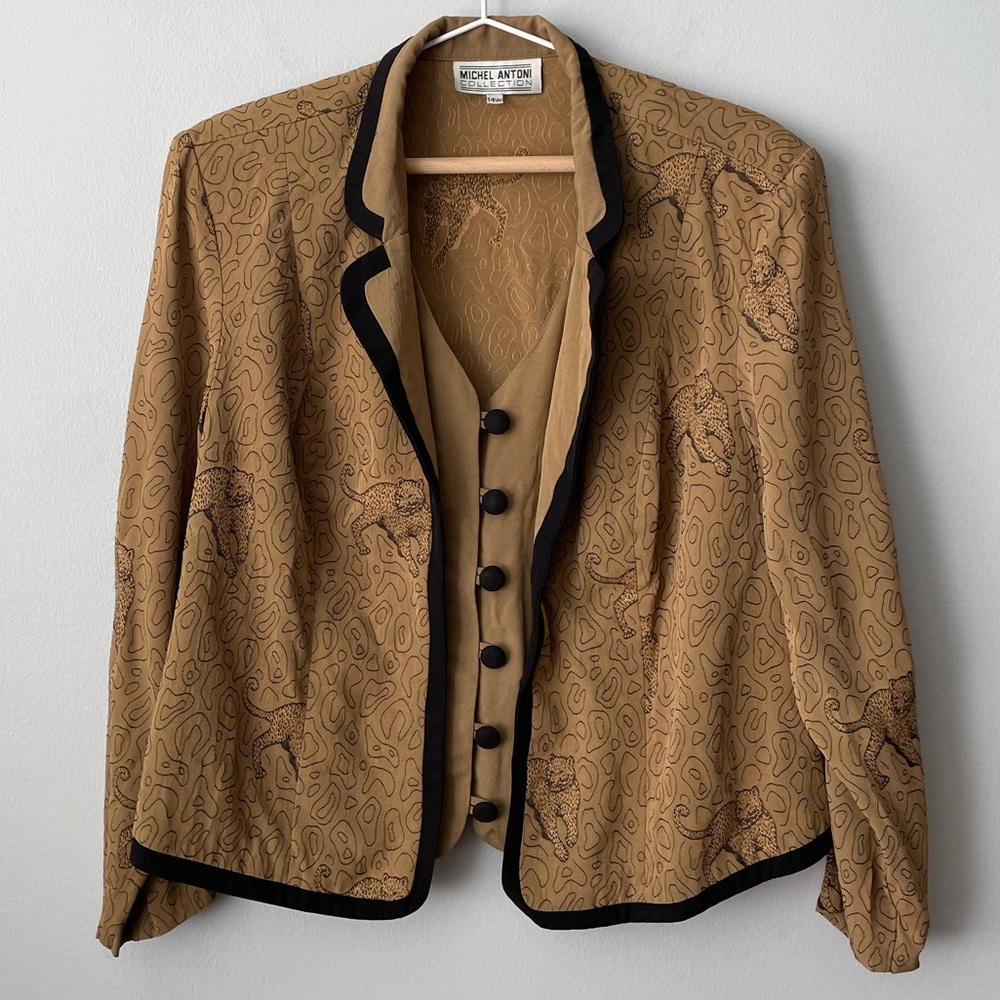 Vintage Tuxedo Style Cheetah Print Blazer Size 14W